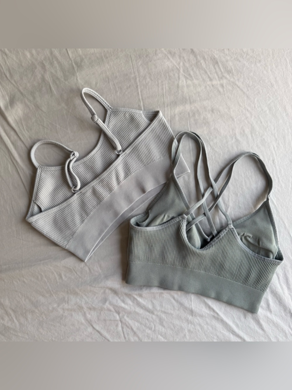 Aerie Ribbed Sage Green and OQQ Light Gray Bralette Size Small Bundle
